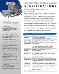 Specifications sheet for the Afoheat Select Grill Marker